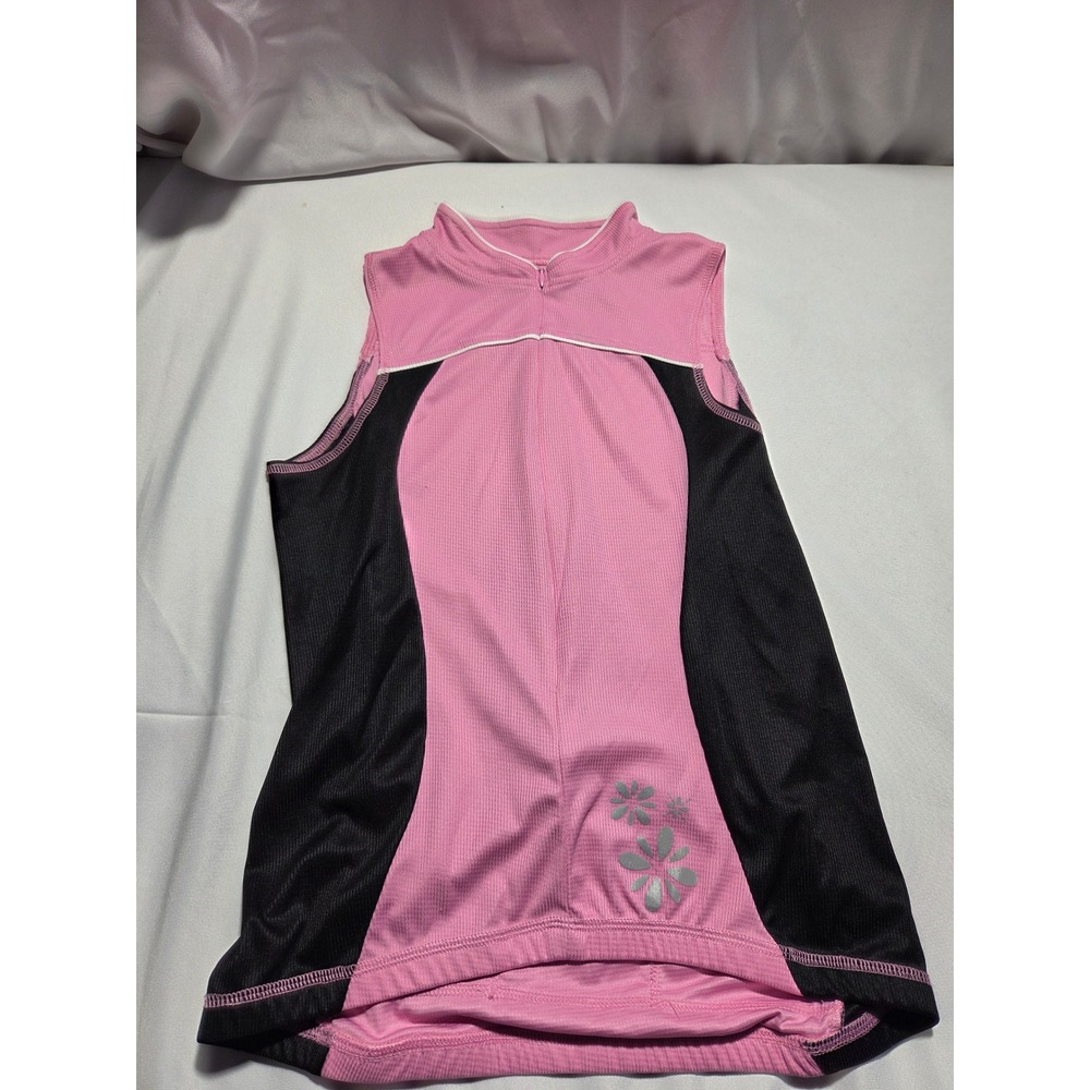 Canari Womens Pink Black Sleeveless Cycling Jersey Floral Reflective Size Small